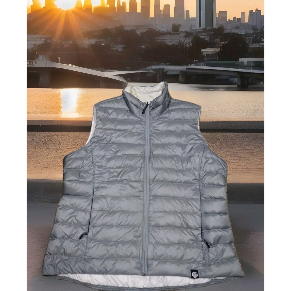 REI Co-op 650 Down Puffer Vest Womens‎ XXL Silver Grey Good Quilted Full Zip